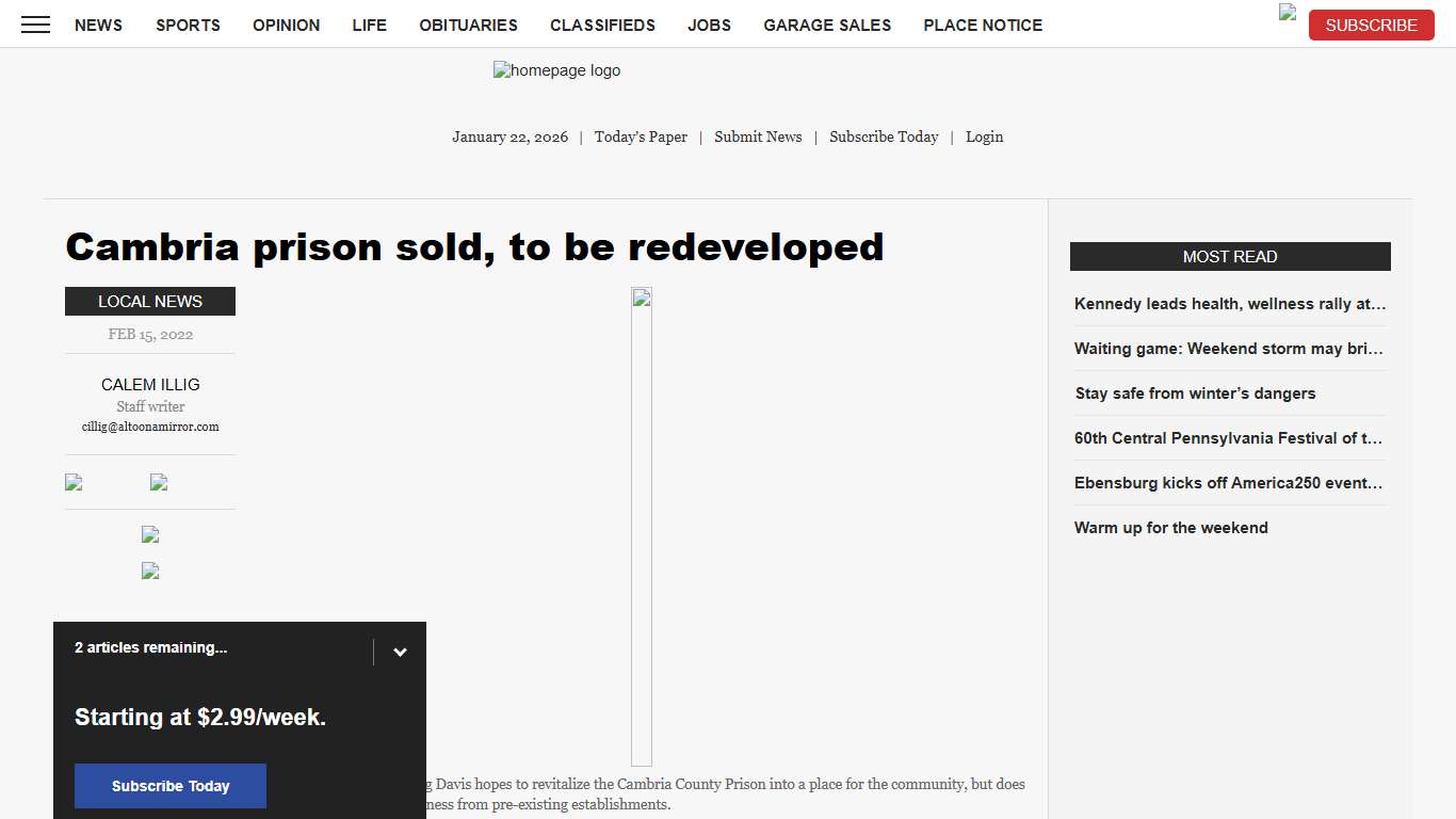 Cambria prison sold, to be redeveloped News, Sports, Jobs - Altoona Mirror