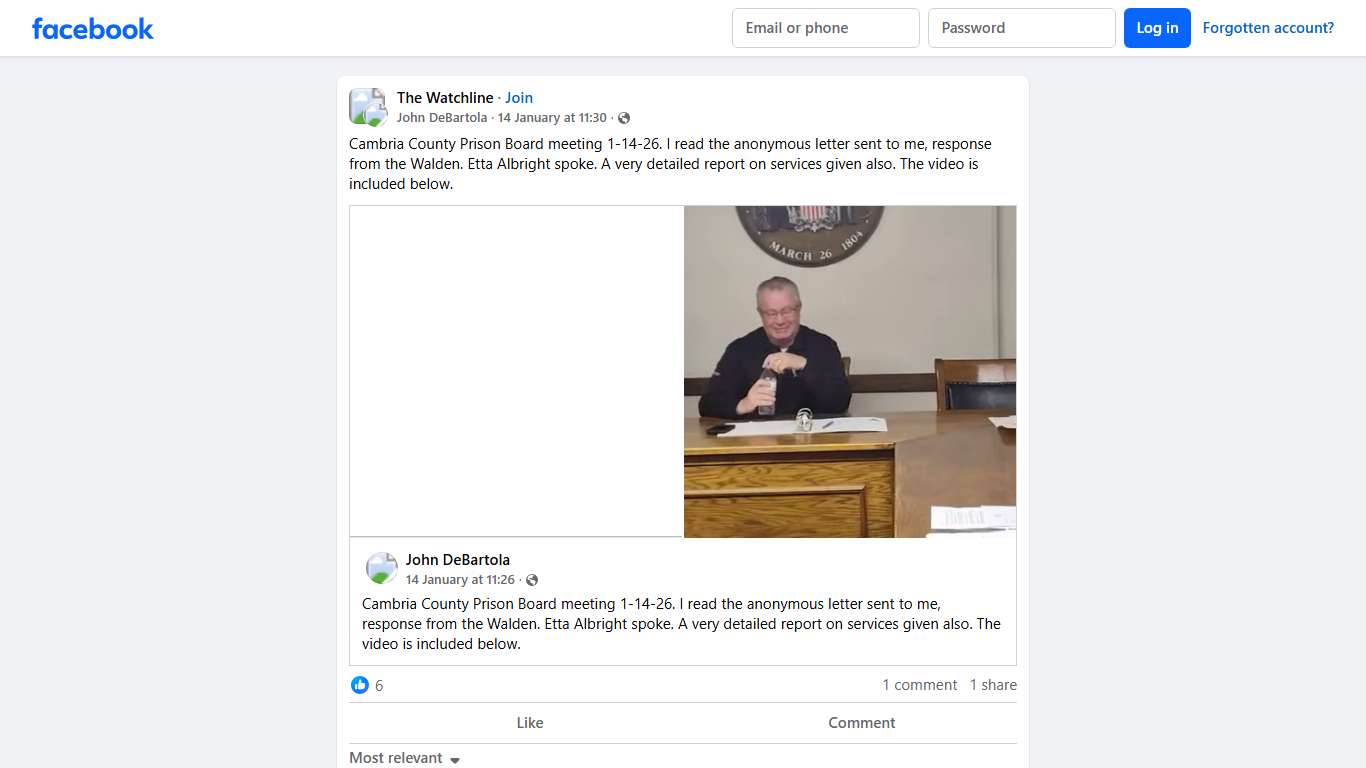 The Watchline Cambria County Prison Board meeting 1-14-26 Facebook
